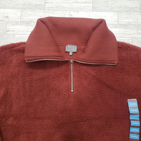 Berkley Jensen Sherpa Quarter Zip Wide Ribbed Collar Rust Cozy Womens XL NWT - Picture 4 of 12